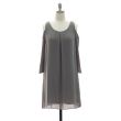 3/4 Sleeve Chiffon Cold Shoulder Dress - Grey