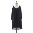 3/4 Sleeve Chiffon Cold Shoulder Dress - Black