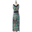 Abstract Pleat Front Maxi Dress - Turquoise