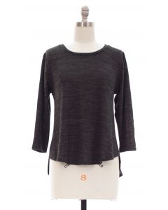 Hacci High Low Crochet Back Top - Black