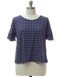 Plus Pane Butterfly Sleeve Top - Navy