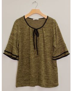 Elbow Sleeve Contrast Hacci Top - Olive