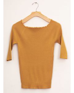 Scallop Wide Neck Sweater - Mustard