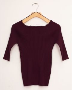 Scallop Wide Neck Sweater - Eggplant