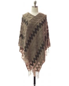 Zig Zag Texture Poncho - Taupe