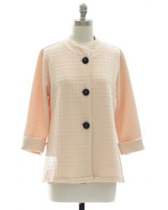 Mandarin Collar Textured Coat - Cream