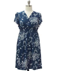 Plus Flutter Sleeve Midi Dress - Steel Blue
