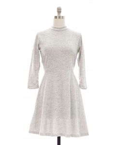 3/4 Sleeve Hacci Flare Dress - Grey