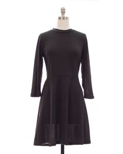 3/4 Sleeve Hacci Flare Dress - Black