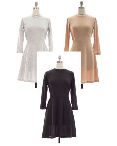 3/4 Sleeve Hacci Flare Dress - Asst