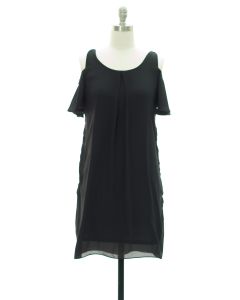 Cold Shoulder Chiffon Dress - Black