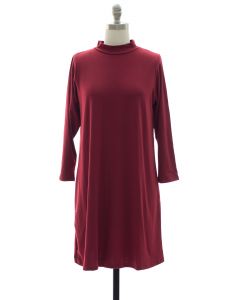 Mandarin Collar Shift Dress - Burgundy
