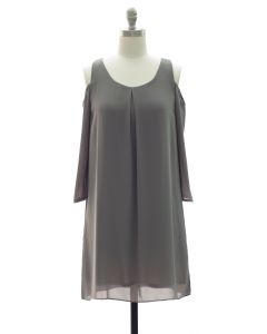 3/4 Sleeve Chiffon Cold Shoulder Dress - Grey