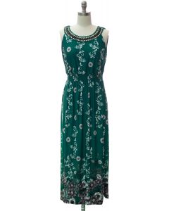 Jewel Neckline Maxi Dress - Green